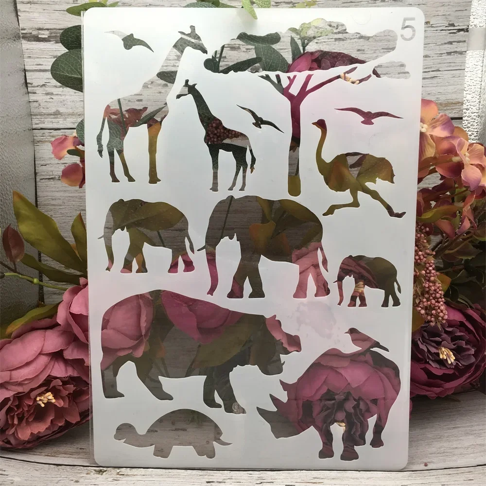 4Pcs A4 29cm Turtle Shark Whale Elephant DIY Layering Stencils Painting Scrapbook Coloring Embossing Album Decorative Template