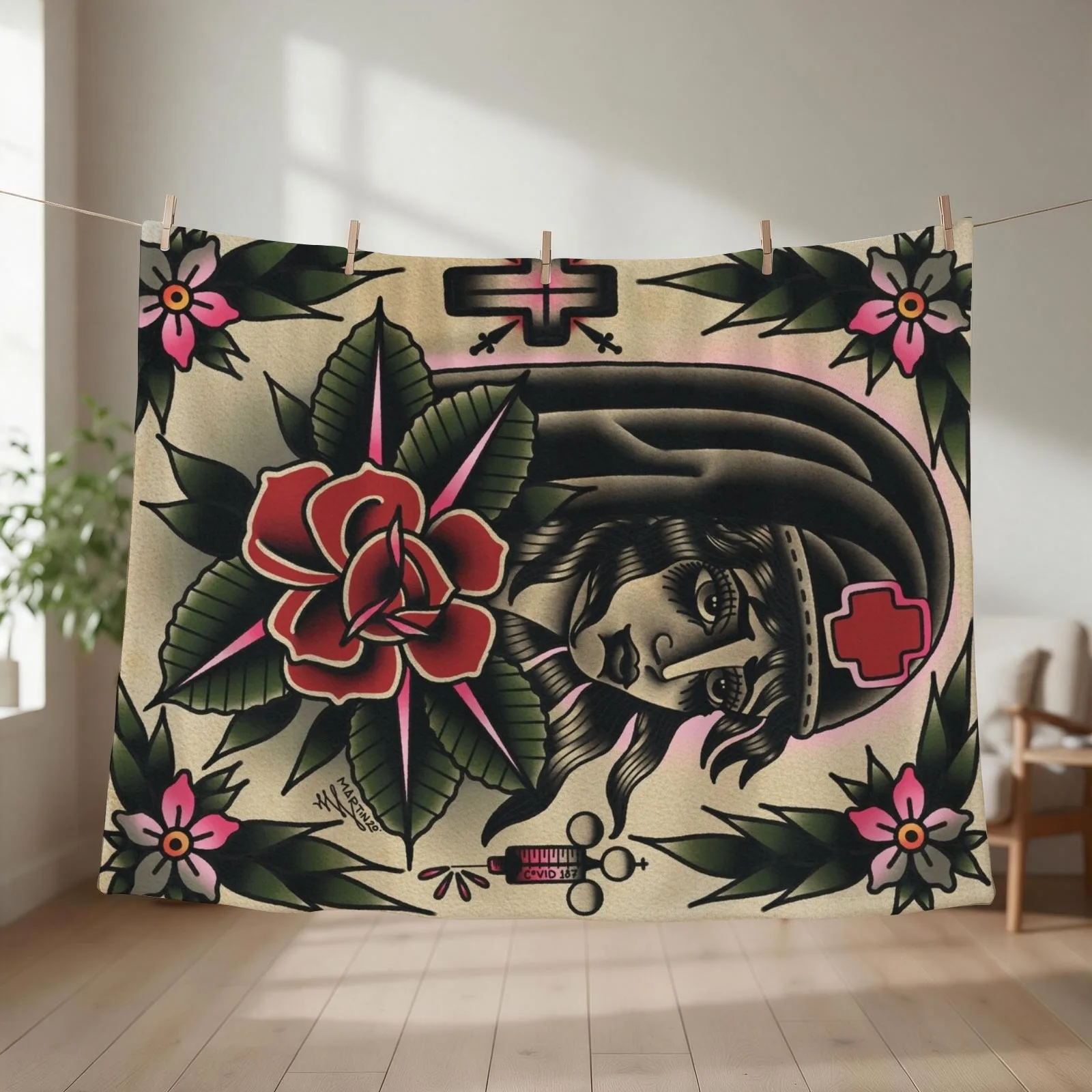 Traditional Nurse painting (Full size Throw) Throw Blanket Bed cosplay anime Flannels for sofa Blankets