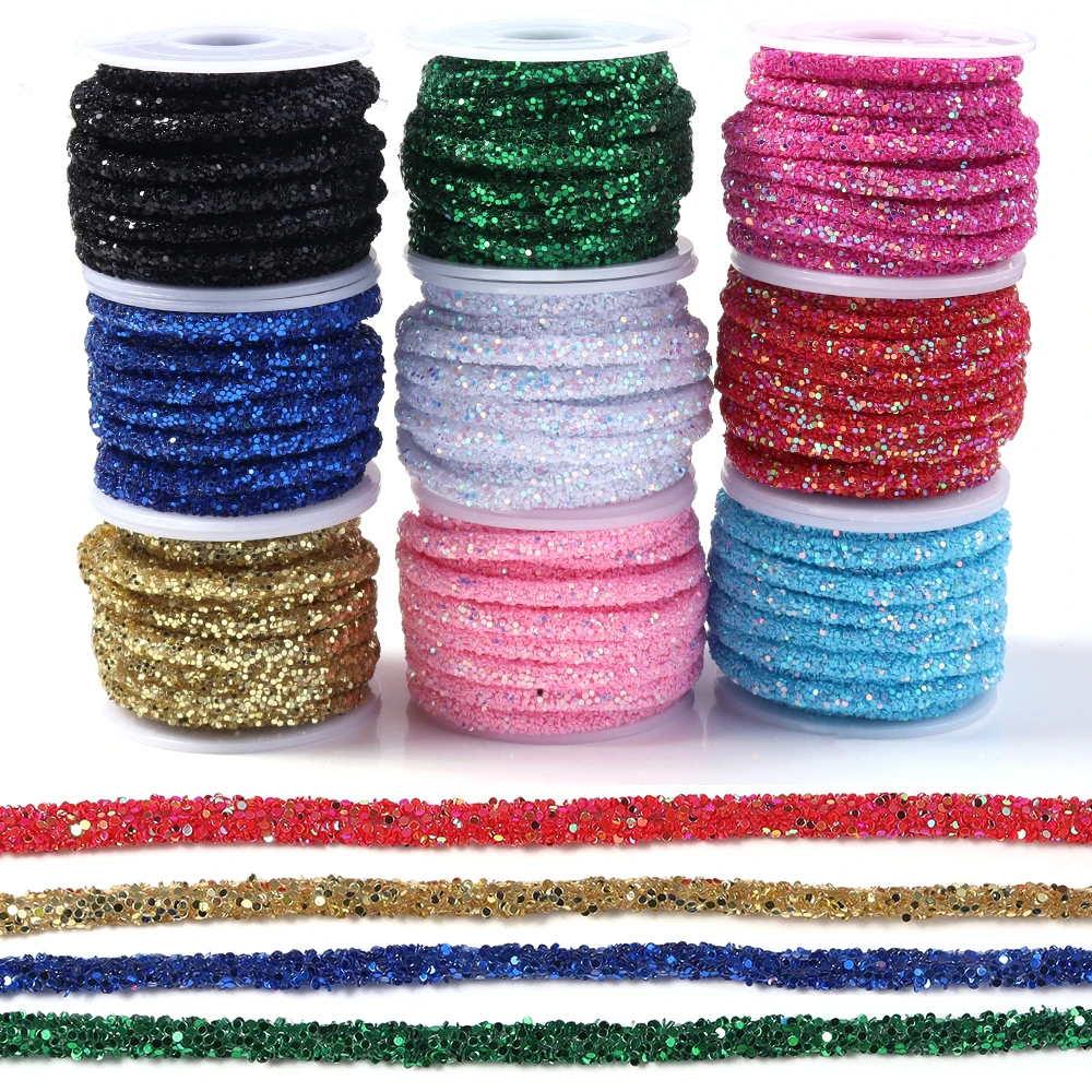 

5Yards 6mm Rhinestones Sequins Round Tube Cord PVC Soft Tube Rope DIY Shoelace Rope Hoodies Trouser Drawstring Clothing Decor