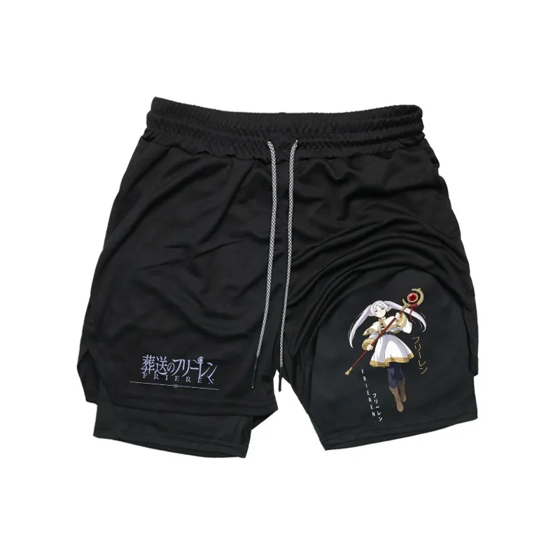 Frieren Print Herren Shorts Sommer Doppelte 2-in-1-Schicht Brief Drucken Schnell Trocknende Hosen Fitness Trainingsanzug Sportswear Workout Short
