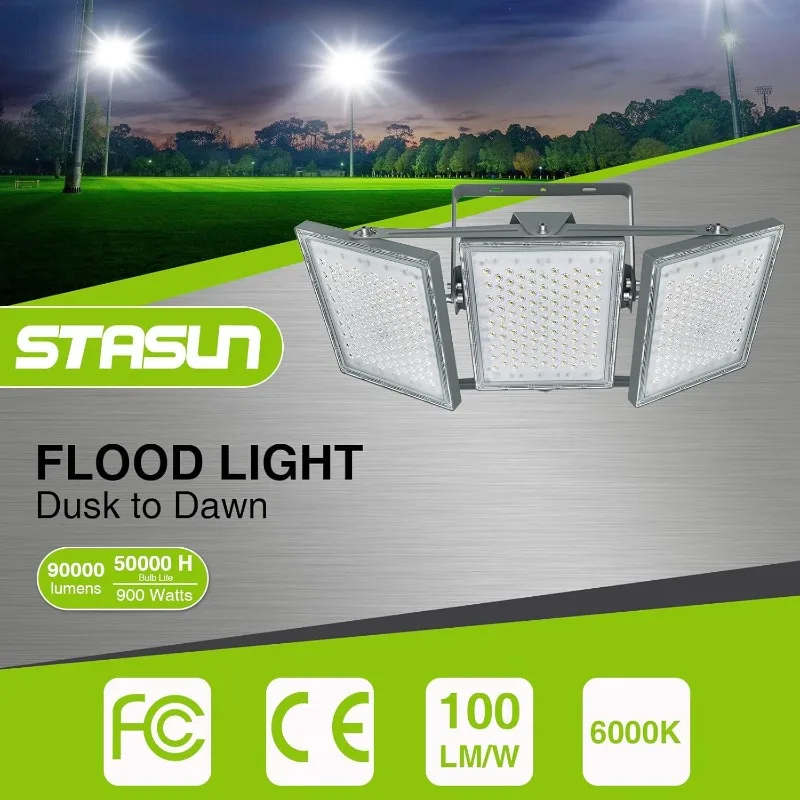 LED Flood Lights Outdoor, 900W 90000LM 6000K Dusk to Dawn Outdoor Lighting with Photocell, IP66 Waterproof