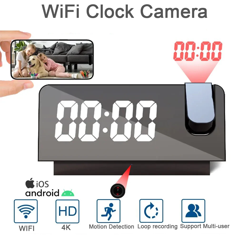 

4K HD Projection Alarm Clock Camera, Wireless WiFi Mini Camera for Smart Home Security, Pet Monitoring & DIY Home Surveillance