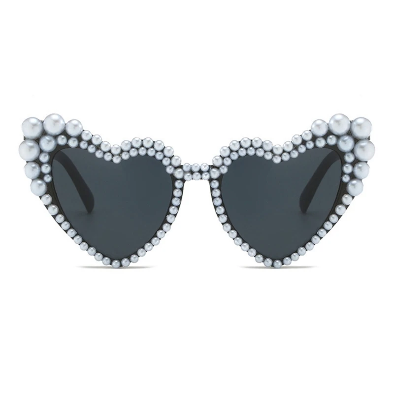 H55A Fake Pearl Sun Glasses Women Heart Sunglasses UV400 Glasses Eye Sunglasses Unique Eyewears for Valentines Day Party