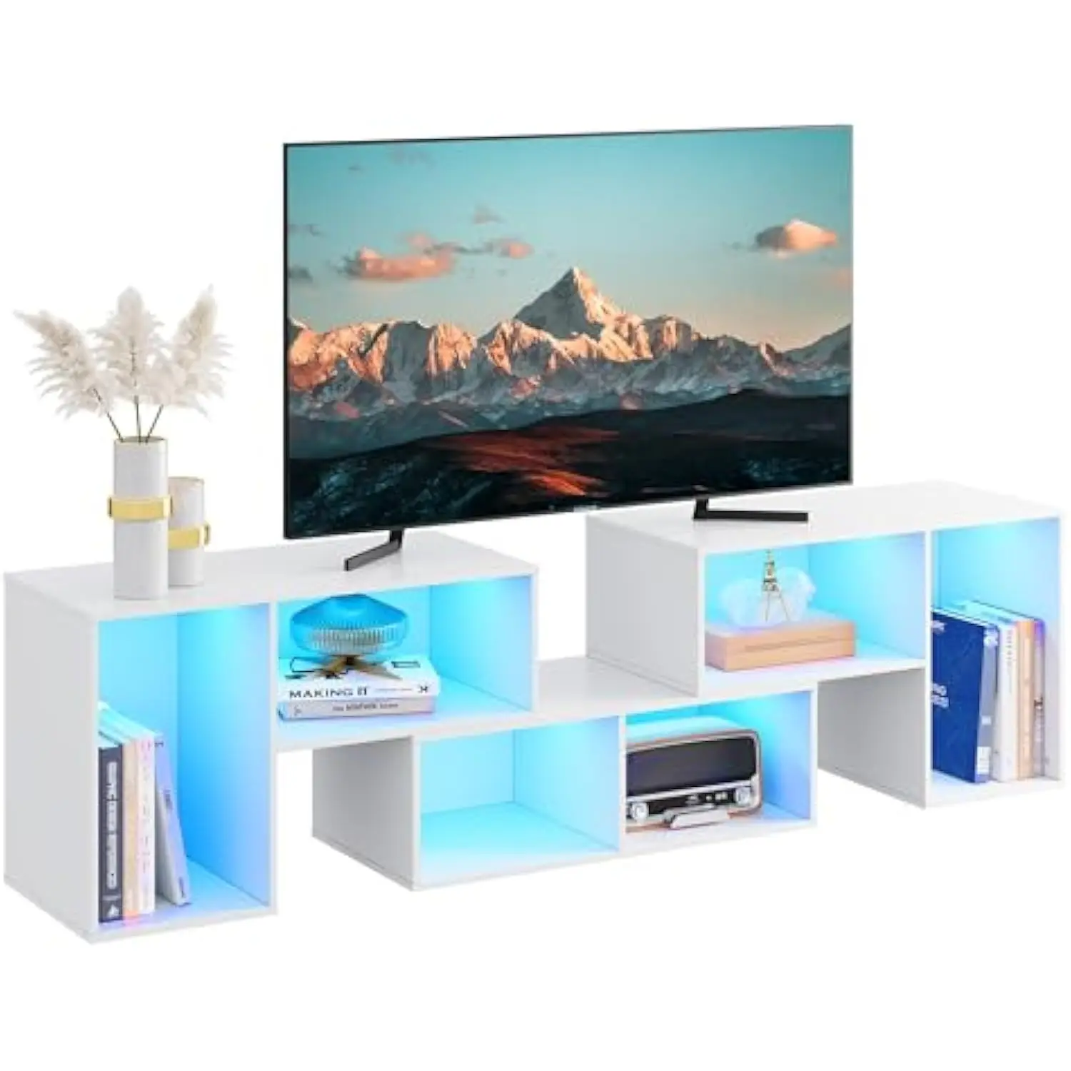 

TV Stand, Deformable TV Stand with LED Strip, Modern Entertainment Center, Gaming Media 3 Pieces Console Cabinet for Living Ro