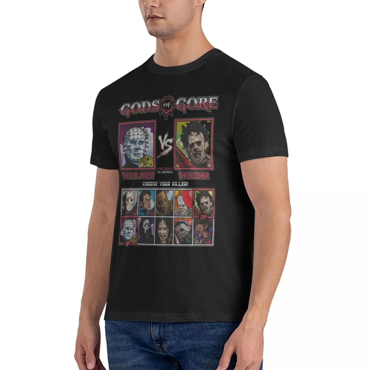 Ash Williams Gods Of Gore Hellraiser Vs Texas Chainsaw Massacre Print Men Tee Shirts Top Y2k Harajuku Tops Street Fashion