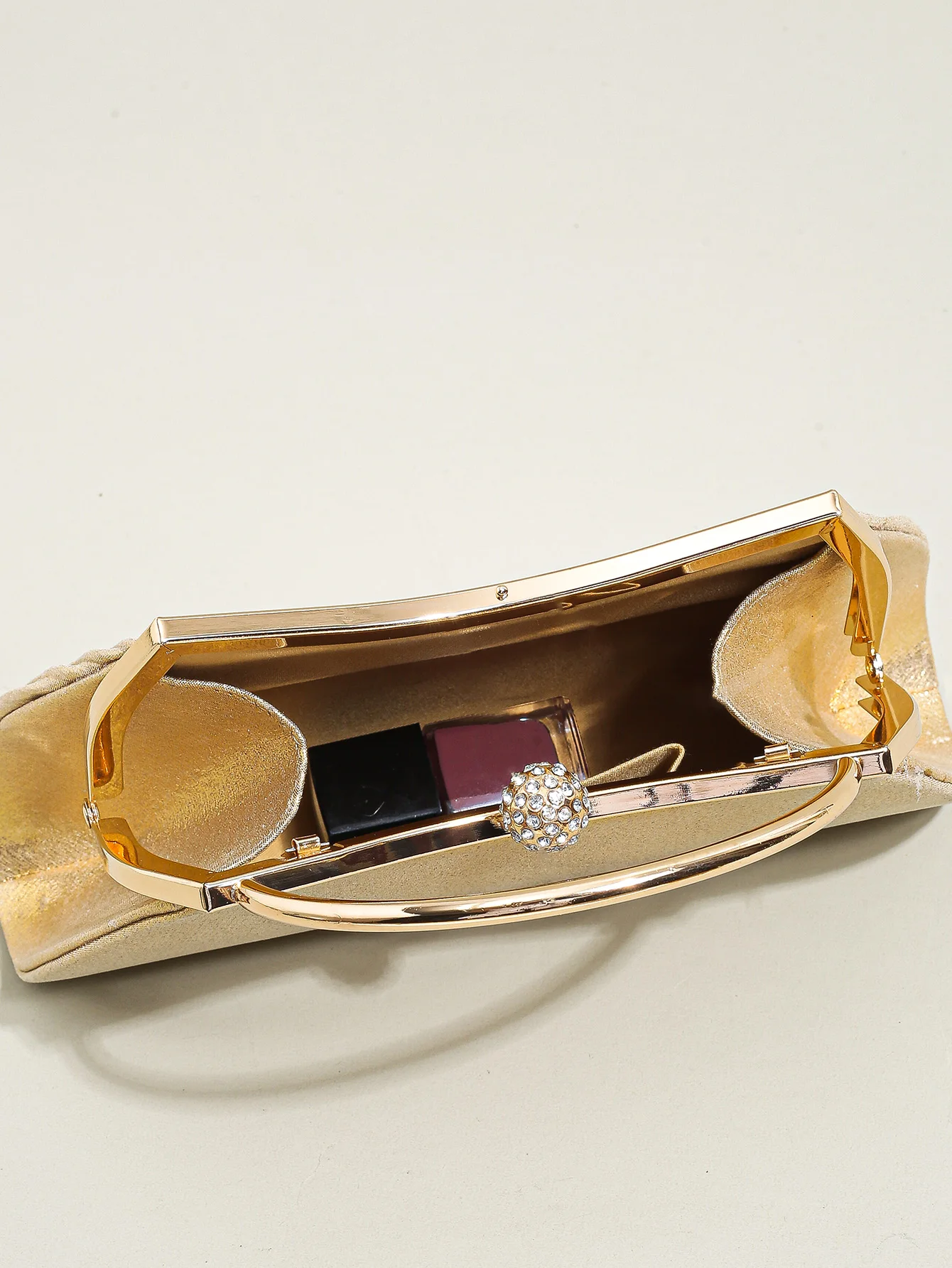 1 pc geraffte Abend tasche für Frauen, Top Ring Clutch Geldbörse, Strass Dekor Handtaschen für Hochzeit Abschluss ball Abendessen – Detail 13
