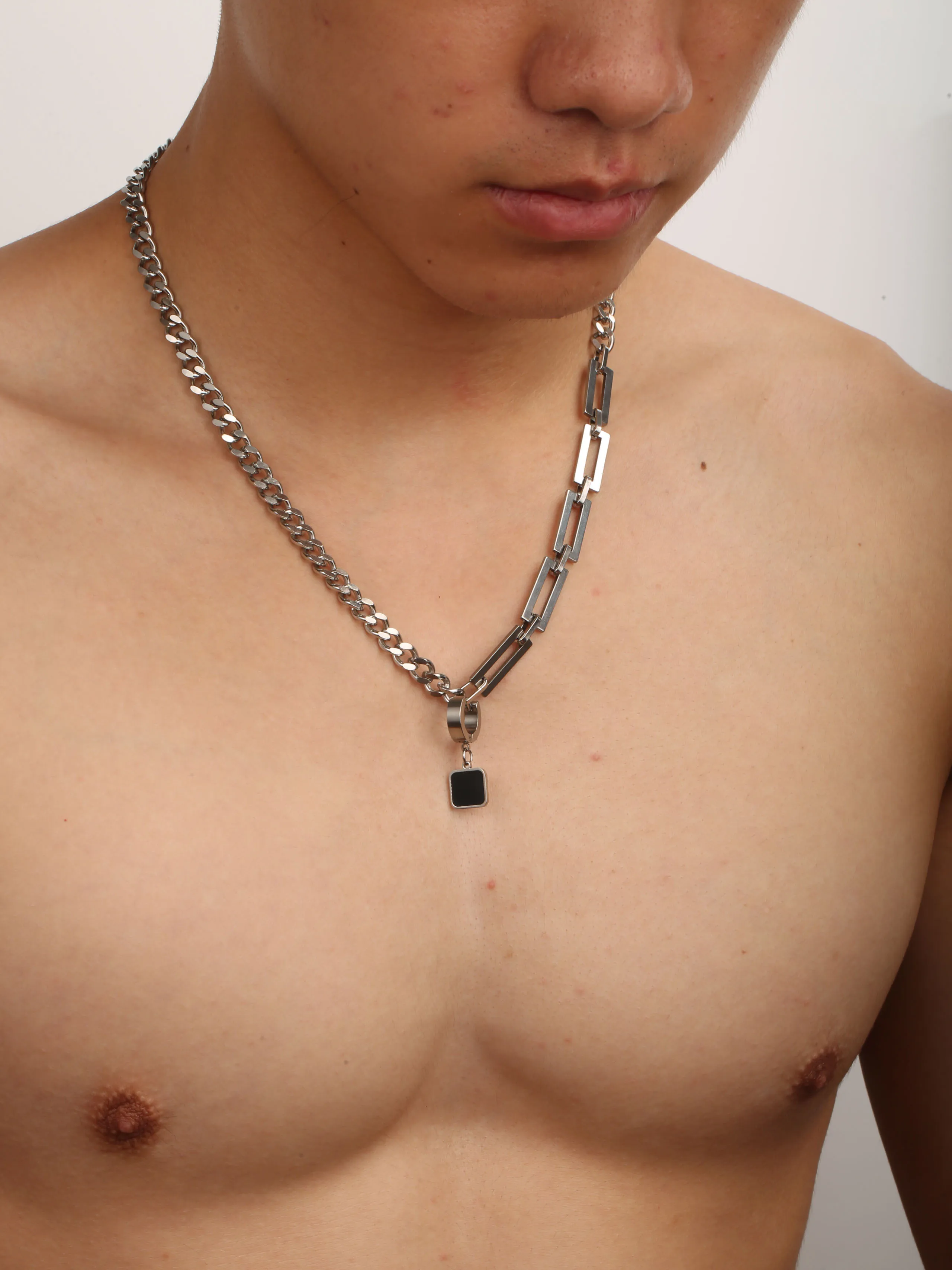 Collar Hombre Black Square Men Pendant Necklace Male Stainless Steel Cuba Chain Necklace For Man Accessories Jewelry
