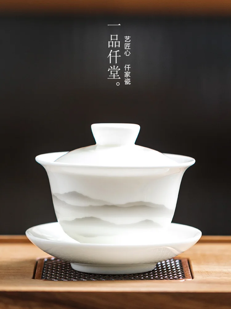 Gaiwan Chawan Tea Cup Puer Bowl Set Soup Tureen Chinese Kung Fu Mugs Porcelain Ceramic Tableware Ceremony Embryo White Akadama