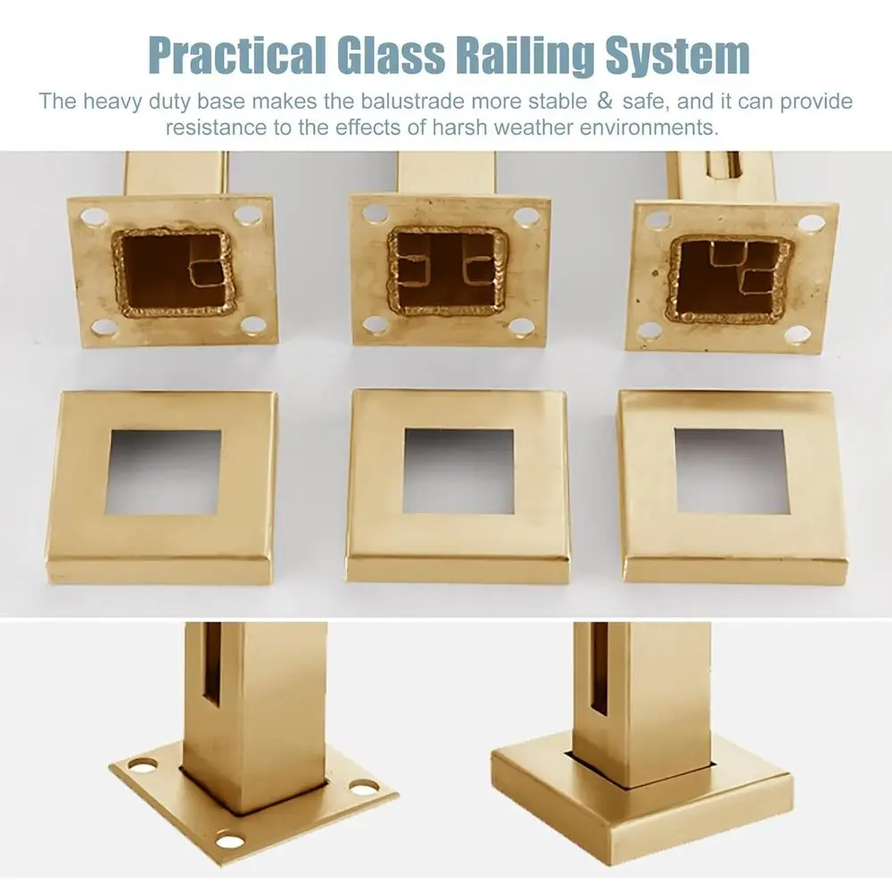 階段の手すり、ゴールドガラスの手すり支柱キット、屋外デッキ、屋内階段プラットフォーム仕切りガラス欄干システム、ステンレス
