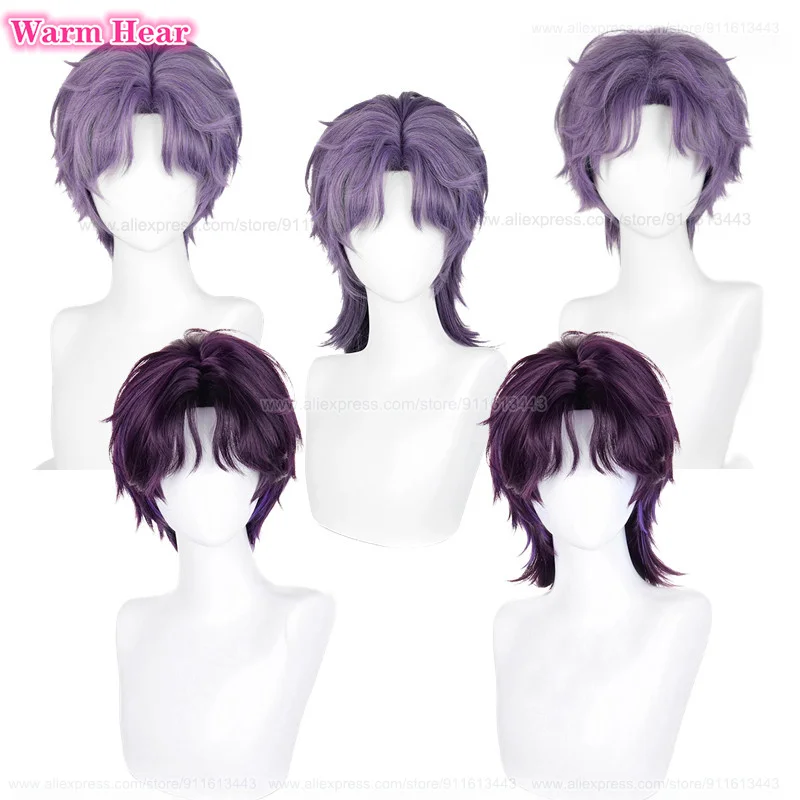 

2024 Rafayel Synthetic Hair Game Short 30cm Purple Gray Cosplay Wig With Earring Heat Resistant Hair Halloween Wigs + A Wig Cap