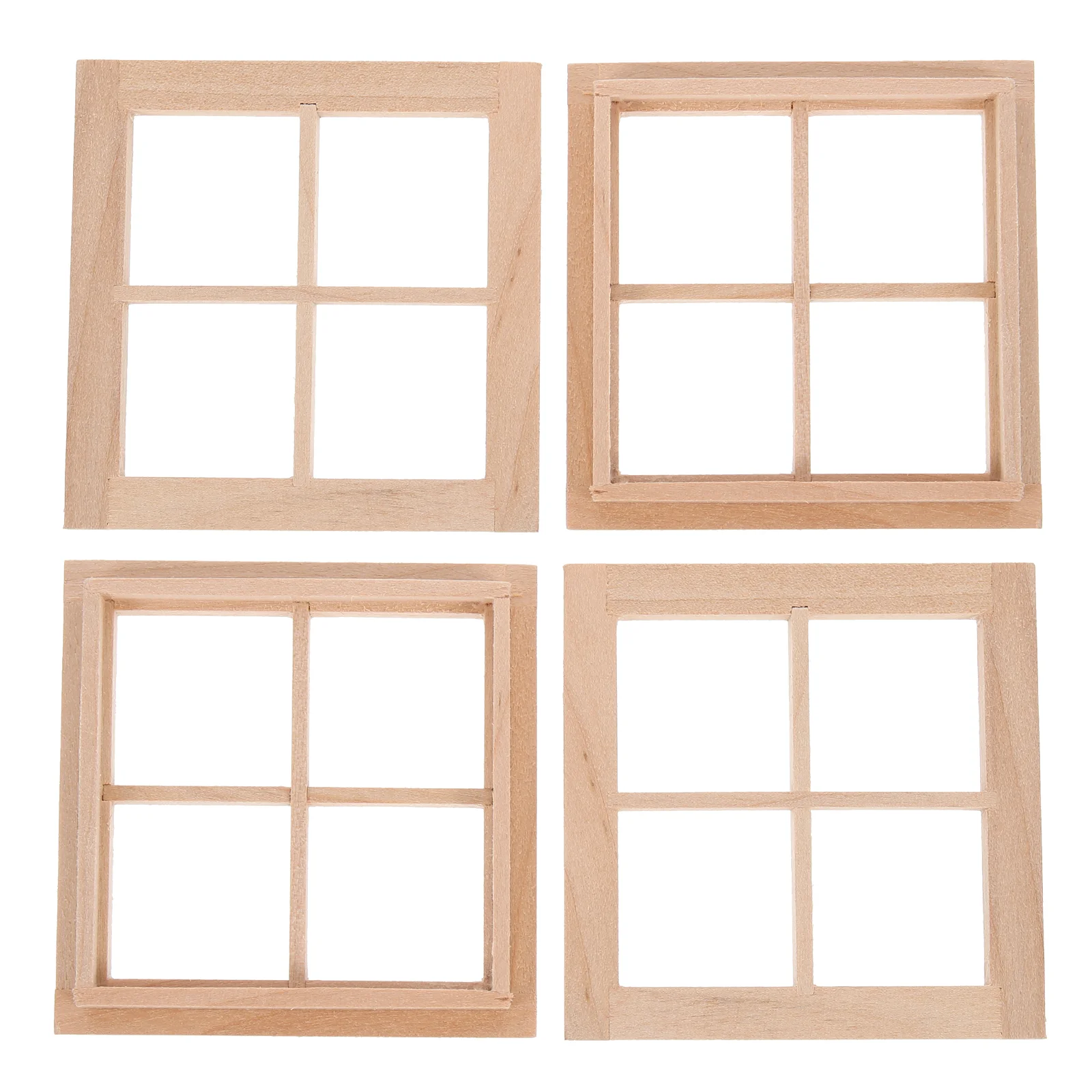 

4 Pcs Dollhouse Window Mini Decor Wooden Frame Ornament Adornment Outdoor Miniature Layout Accessories Decorative Decors