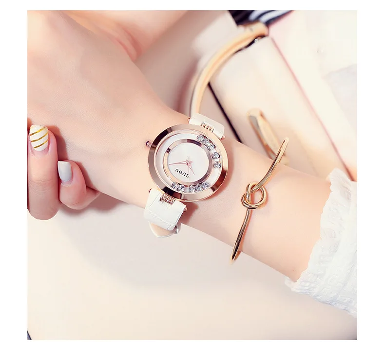 Fashion GUOU Brand Women Rolling Drill Dress Watches Luxury Quicksand Casual Clock Genuine Leather Rhinestone Lady Wrist Watches