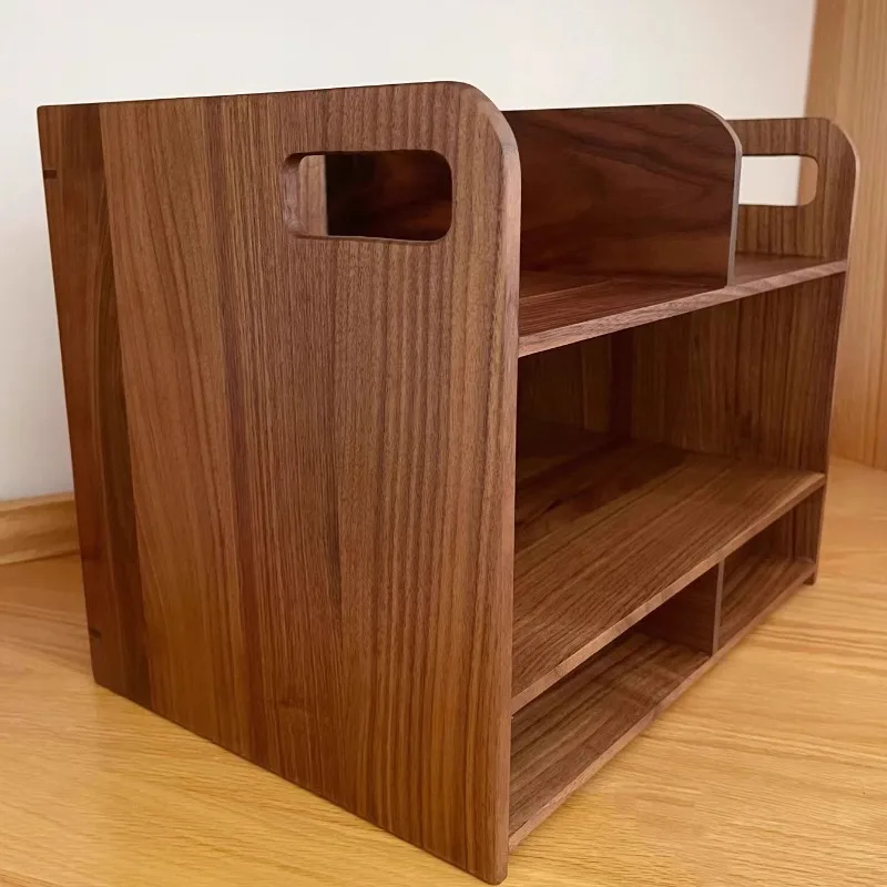 

Black Walnut File Cabinet Partition Design Desk Organizer Multi-Functional Desktop Storage Shelf Book Rack for Office and Home