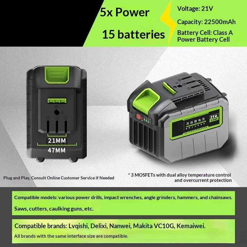 21v Power Tool Lithium Battery Electric Wrench Car Wash Gun Electric Chain Saw Power Battery Universal 21v 배터리 Bateria Gisam