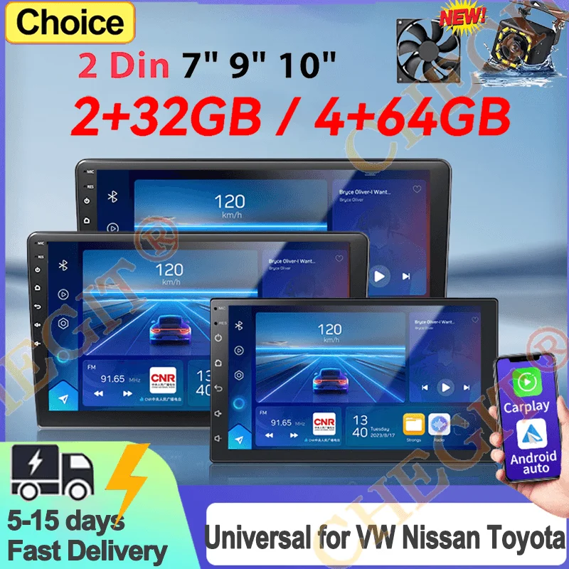 

Android 13 7/9/10 ''2Din беспроводной Carplay универсальное радио 64G BT автомобильное радио мультимедиа стерео для Toyota Hyundai Kia Volkswagen