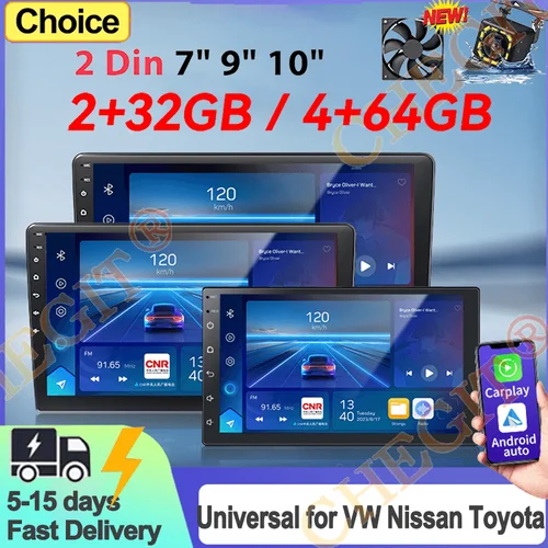 Imagen 1 del producto Android 13 7/9/10 ''2Din inalámbrico Carplay Radio Universal 64G BT Radio de coche Multimedia estéreo para toyota Hyundai Kia Volkswagen