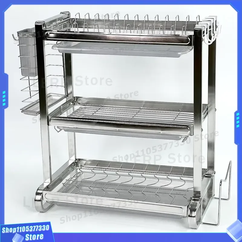 304 Stainless Steel Kitchen Countertop Dish Rack H Type Support Three Layer Storage Shelf Space Saving Design for Home