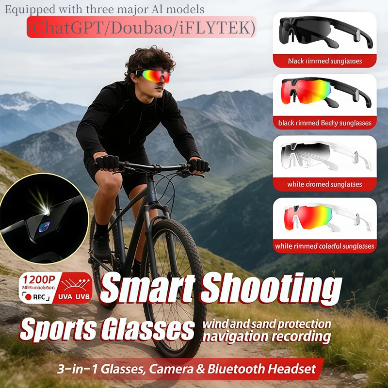 

IP66 AI Smart Glasses with Video Camera 800W Outdoor Sunglasses Wi-Fi Transfer BT Calling Audio Record Smart Wearable Headset