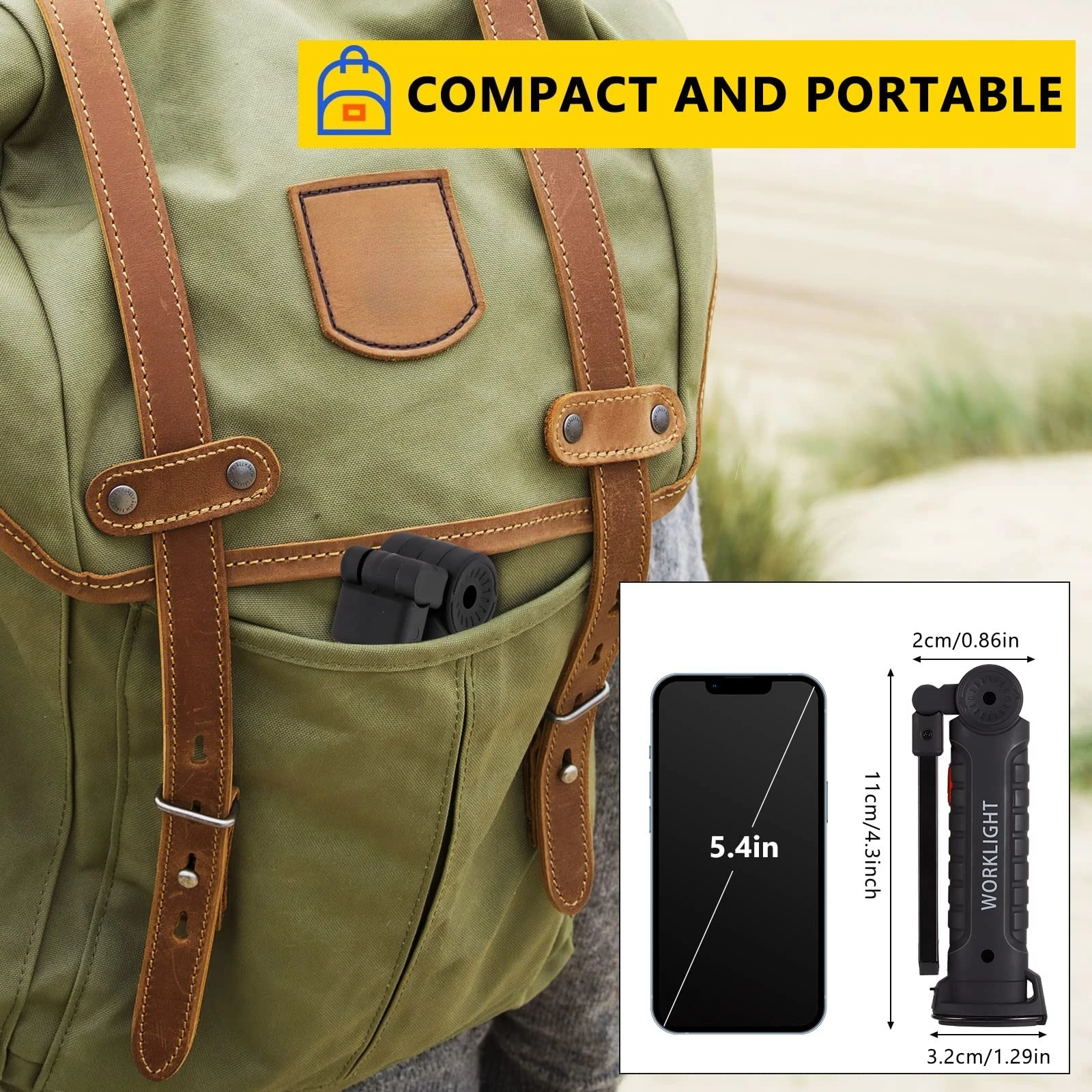 ไฟฉาย LED แบบชาร์จไฟได้ผ่าน USB สำหรับตั้งแคมป์ ไฟทำงาน พร้อมแม่เหล็กและตะขอ โหมดแสงสว่างกันน้ำ เหมาะสำหรับการทำงานกลางคืน