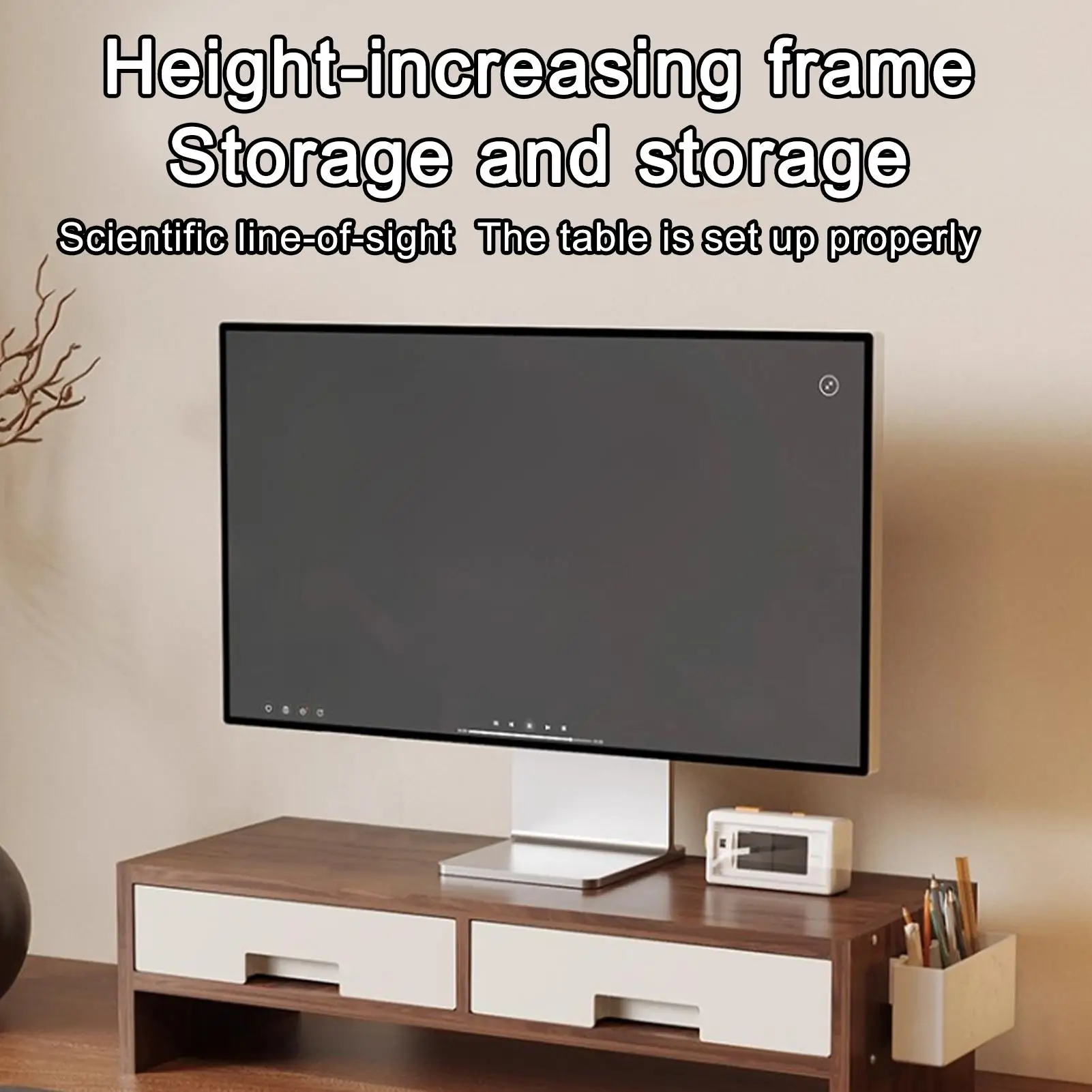 

Эргономичный органайзер для компьютерного монитора с двойным ящиком, компьютерный стол, подставка для монитора для семьи, друзей, домашних офисов в помещении