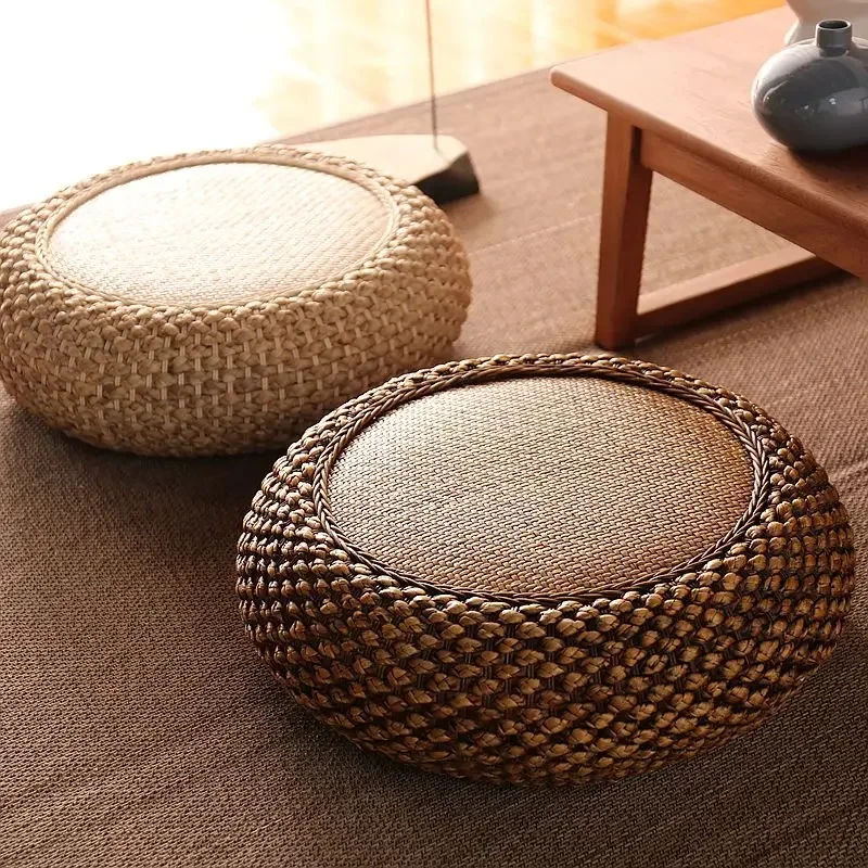 Furniture Solid Wood Rattan Cushion Thickened Small Round Stool For Meditation Kitchen Stools Hallway Pouf Balcony Decor Stool