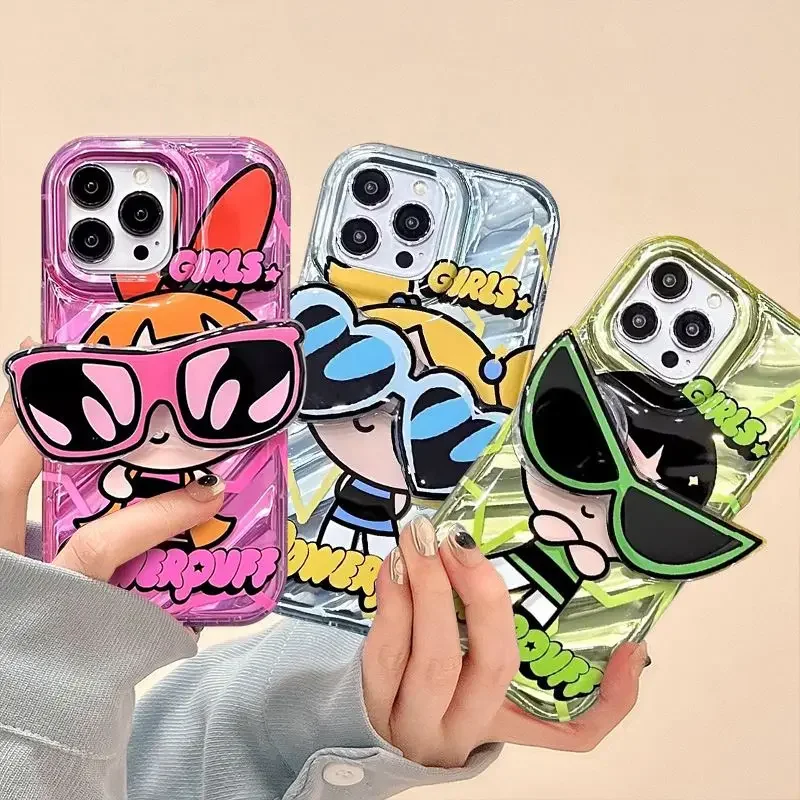 Fashion Powerpuff Girls Glasses Holder Phone Case For iPhone 15 14 13 12 11 Pro Max X XR XS 6 6S 7 8 Plus SE 2020 Silicone Cover