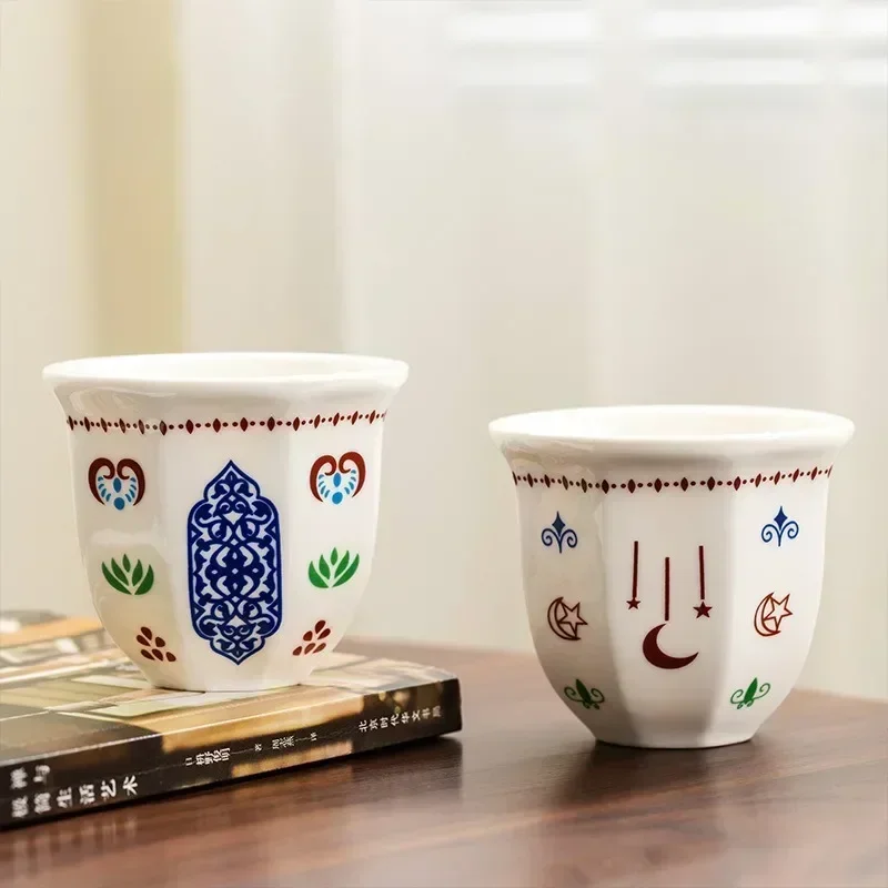 Keramik-Kaffeetassen-Set – Stern und Mond, orientalisches Design für Latte/Espresso, minimalistischer Henkel, Teebecher, Heimtrinkgeschirr, Geschenkidee