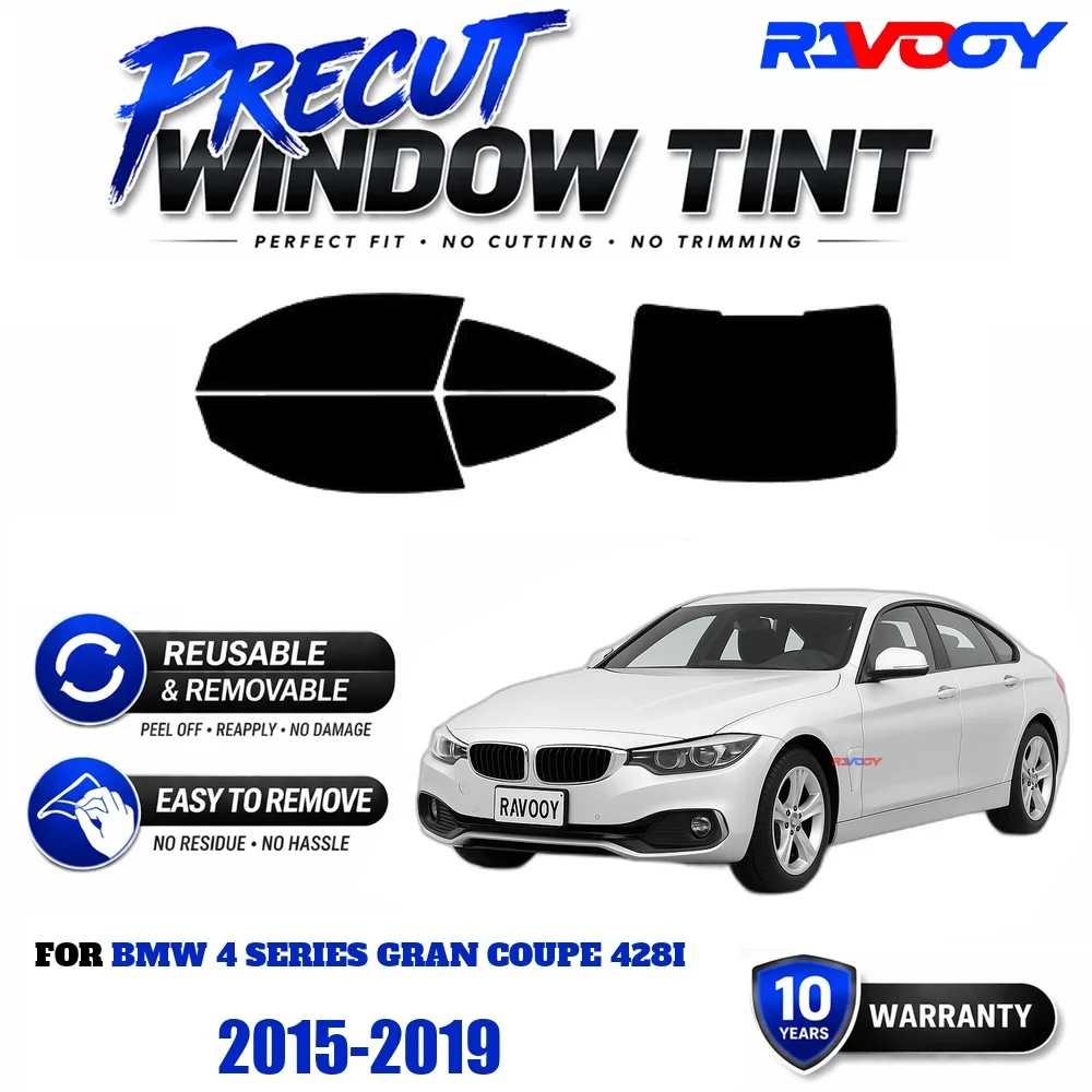 Precut Window Tint, Reusable Removable EPU Film, Custom Fit for Bmw 4 Series Gran Coupe 428i 2015-2019, UV Heat Protection