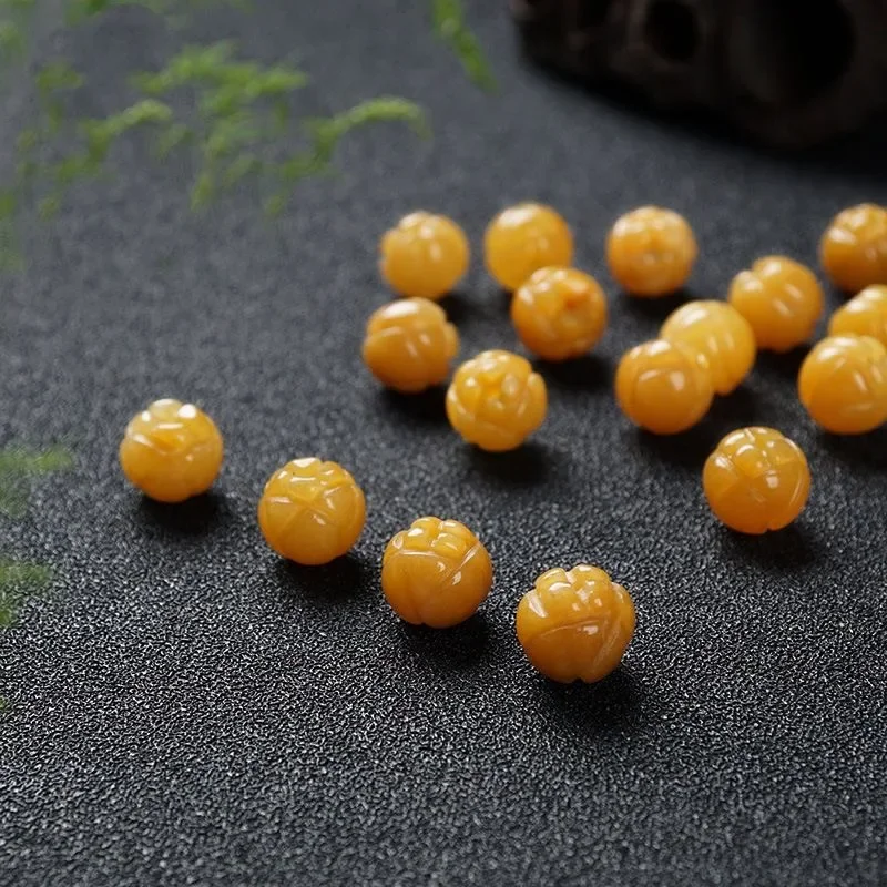 10PC Natural Yellow Jade Emerald Lotus Flower 8-13mm Bead Accessories DIY Bangle Charm Jewellery Fashion Hand-Carved Luck Amulet