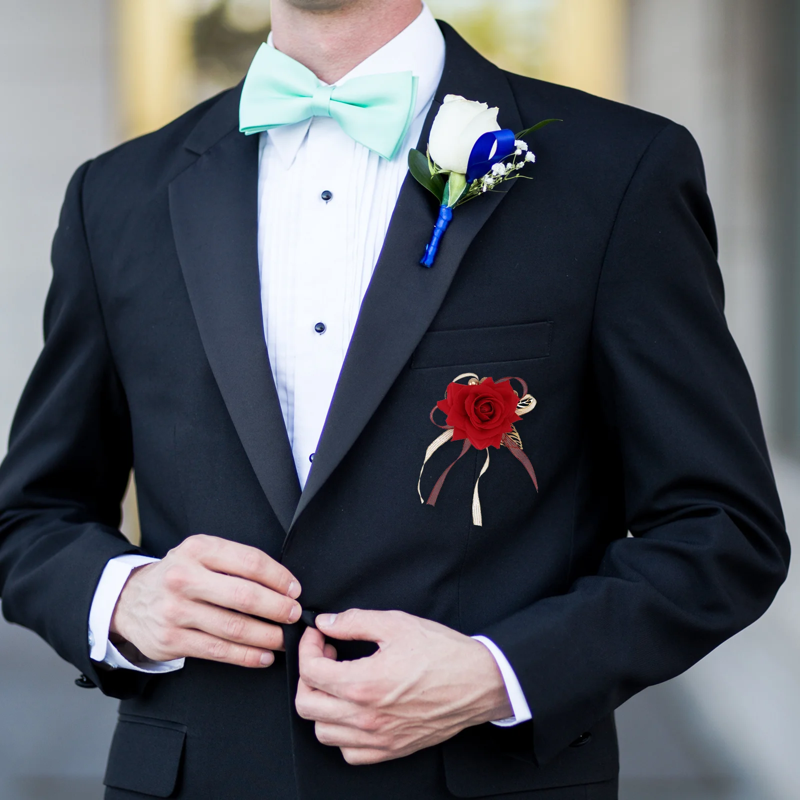 

4Pcs Wedding Corsage Rose Brooch Romantic Decorative Pins Bridal Bridegroom Suit Accessories for Special Occasion
