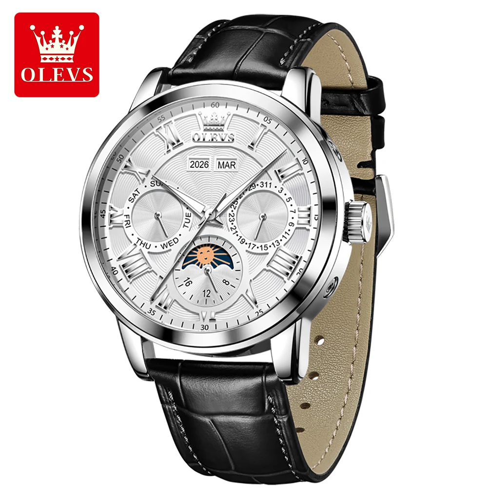 OLEVS Automatic Man Watch Original Luxury Brand Moon Phase Perpetual Calendar Business Mechanical Wristwatches For Men New 6785