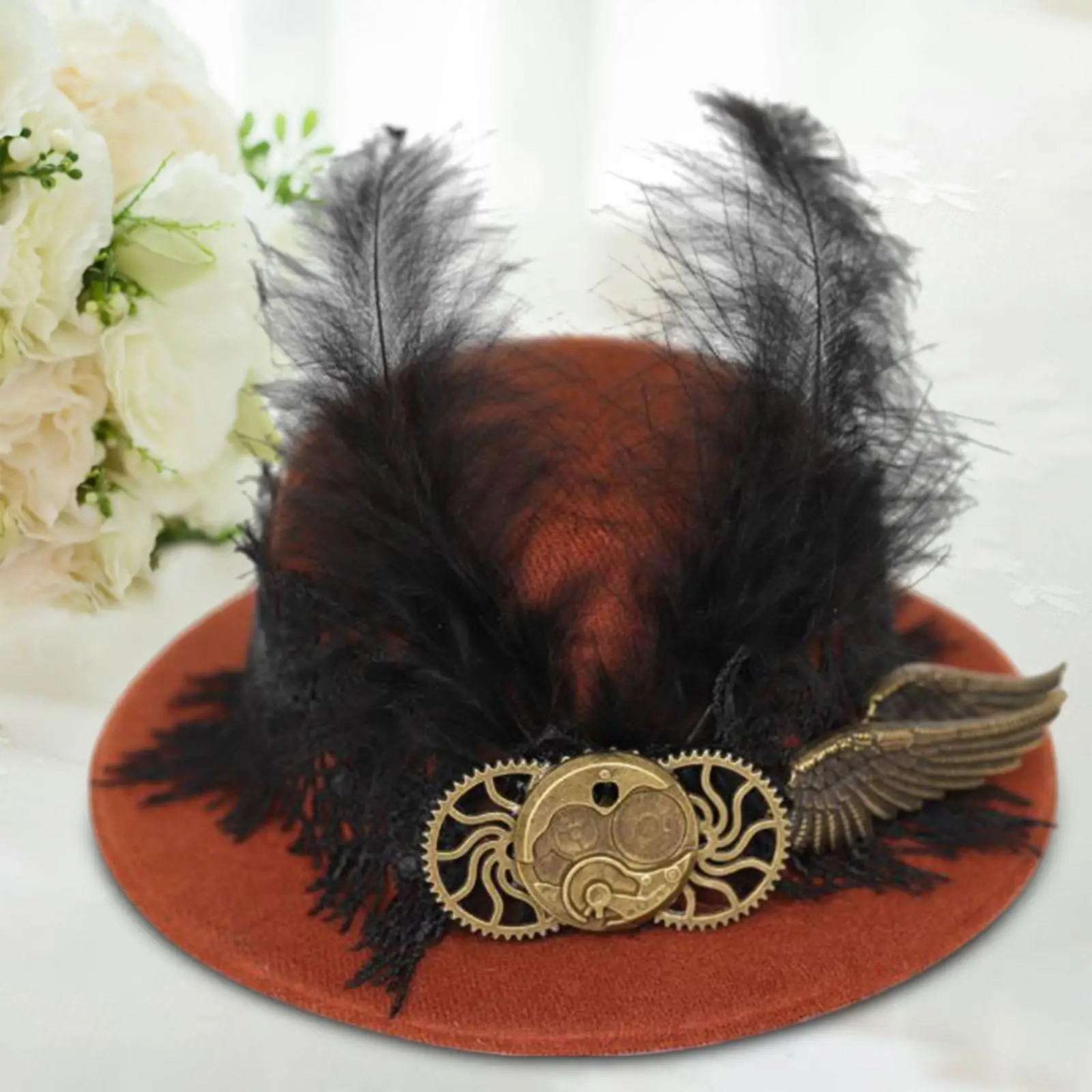 Steam Punk Hair Clip Fedoras Felt Top Hat Gothic Hat for Stage Show Halloween Masquerade