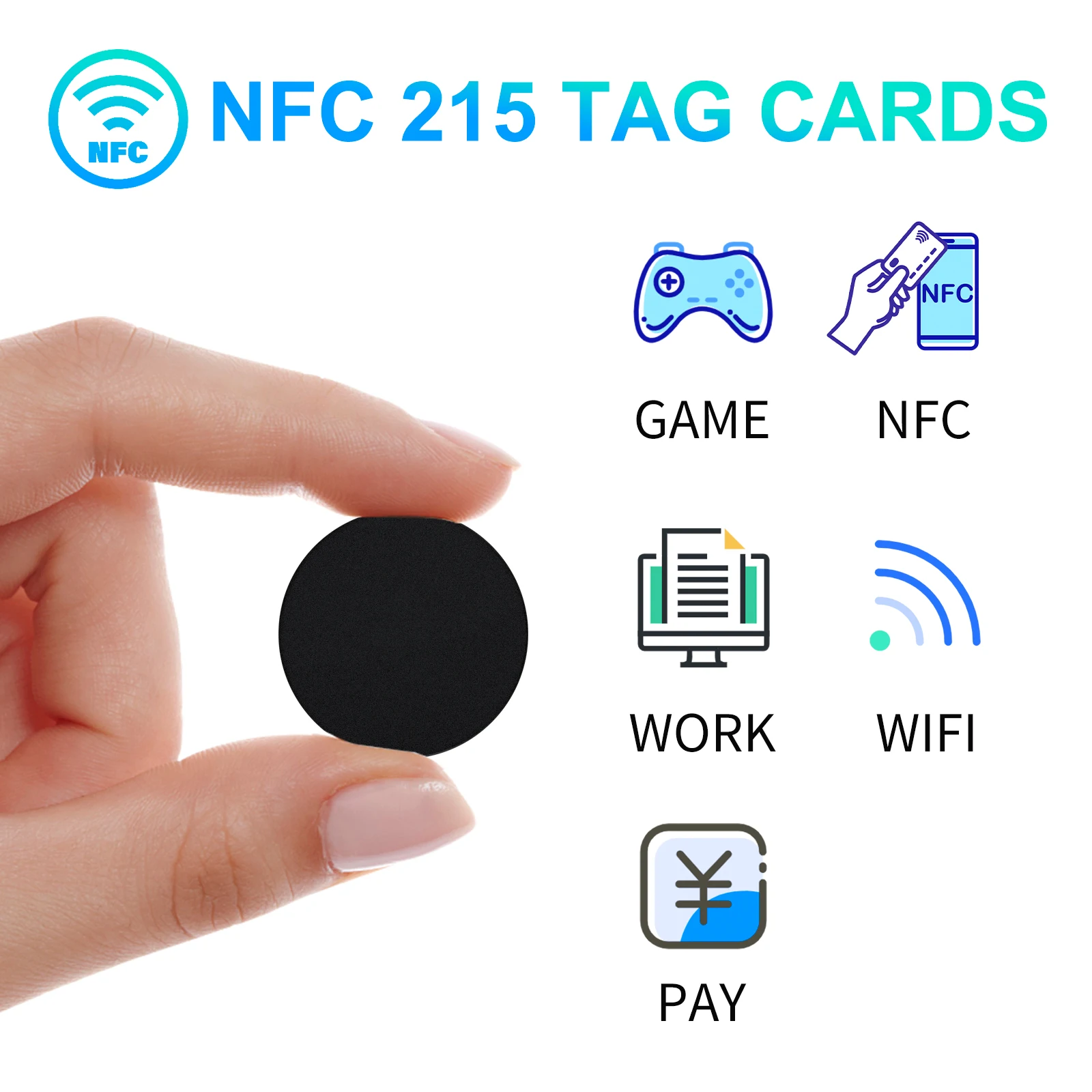 Etiqueta Adhesiva Ntag 215 NFC para teléfono, etiqueta adhesiva RFID, 13,56 MHz, ISO14443A