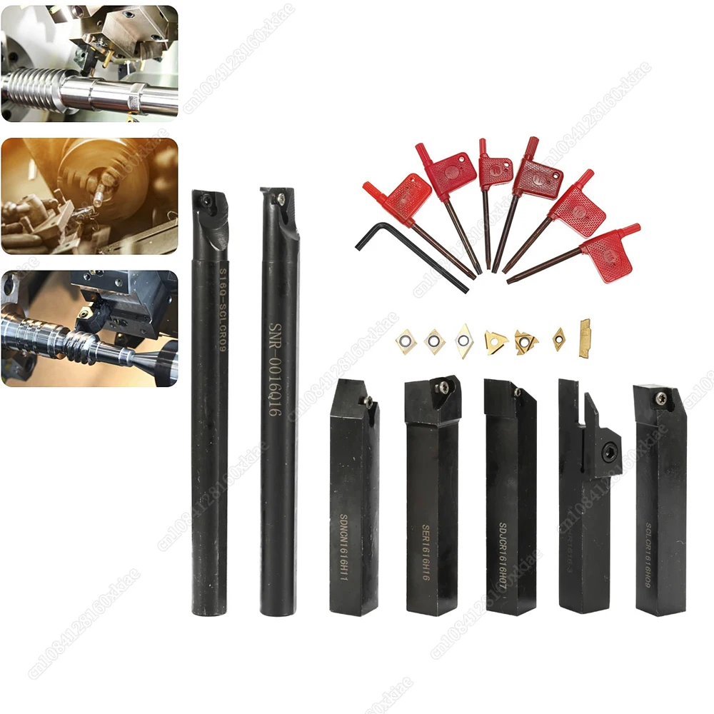 

7Pcs 16MM CNC Lathe Turning Tool Holder Boring Bar Sets SDJCR With Hard Alloy Insert Wrench Kit for Turning Thread Grooving New