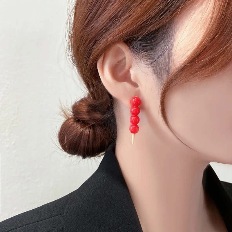 A Pair Chinese Style Fun Food And Play Handmade Cute New Year Rock Candy Haws 925 Silver Needle Ear Stud Ear Clip