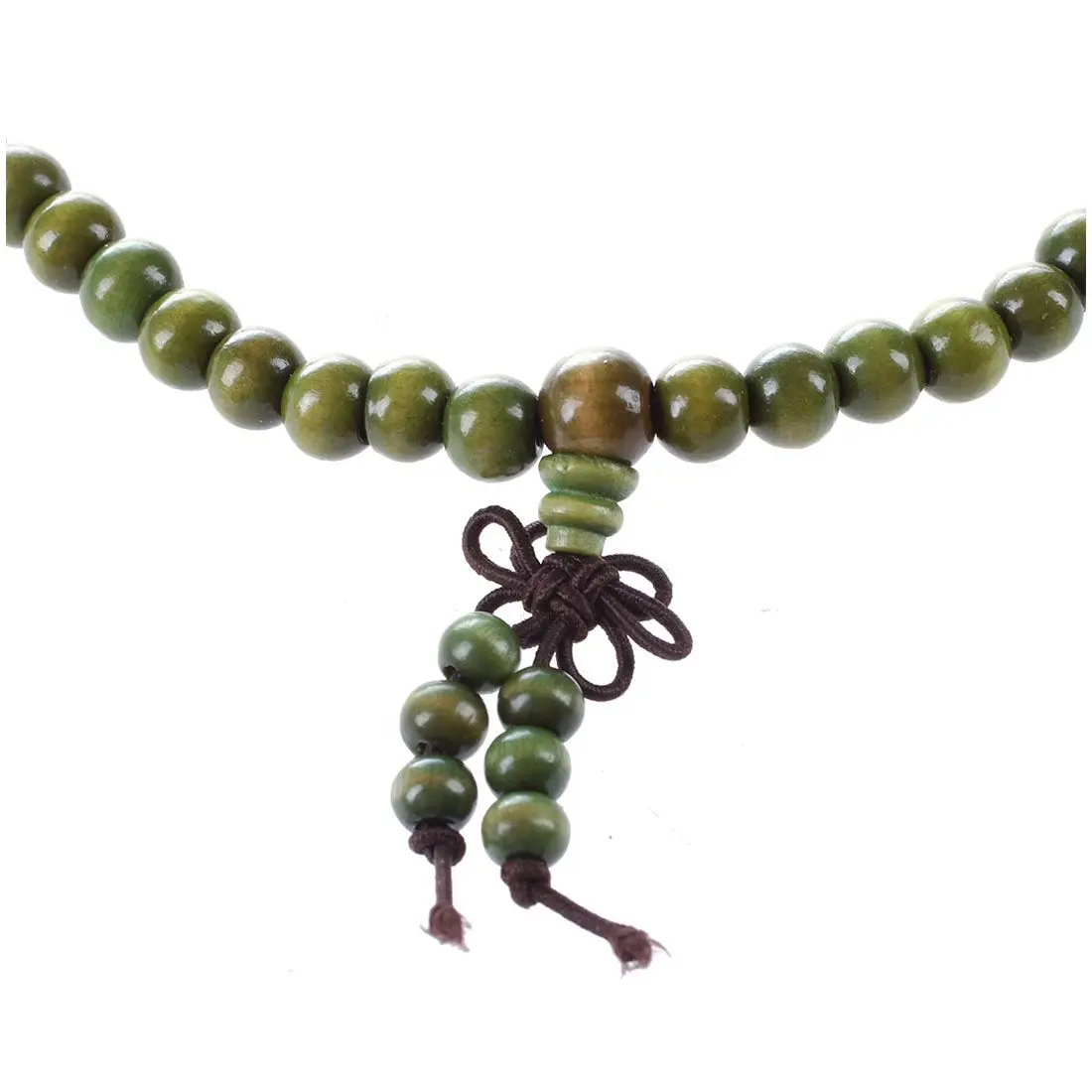 Olivgrüne Sandelholz perlen Buddha buddhistische Mala Stretch Halskette Rosenkranz 29"