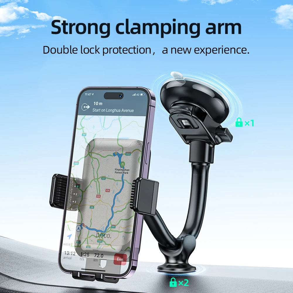 HOCO Car Center Console Windshield Phone Holder For iPhone 16/15 Pro Max Handsfree Universal Phone Mount For 4.7-7 inch Phones