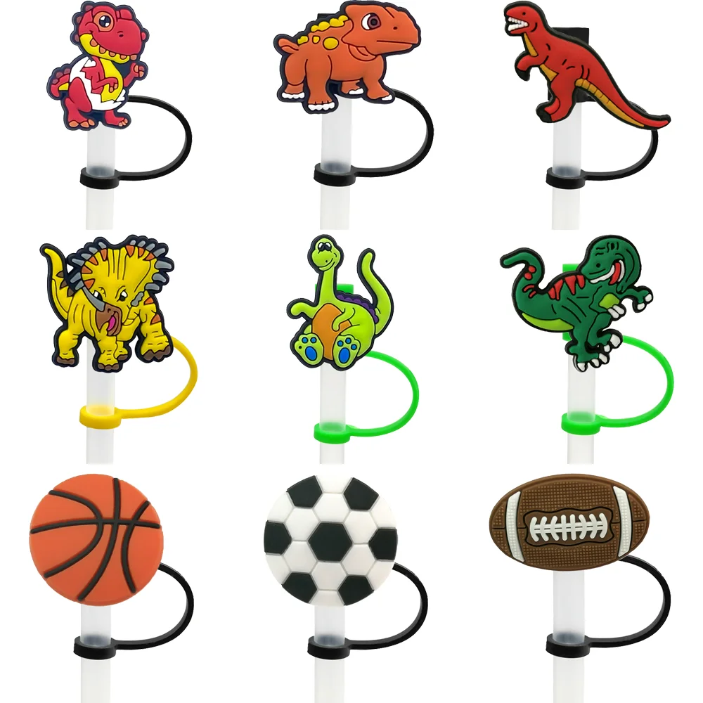 

1PCS PVC new Straw cap soprt dinosaur boy cartoon straw topper Drinking Dust Cap Splash Proof Plugs Cover Creative Cup trinkets