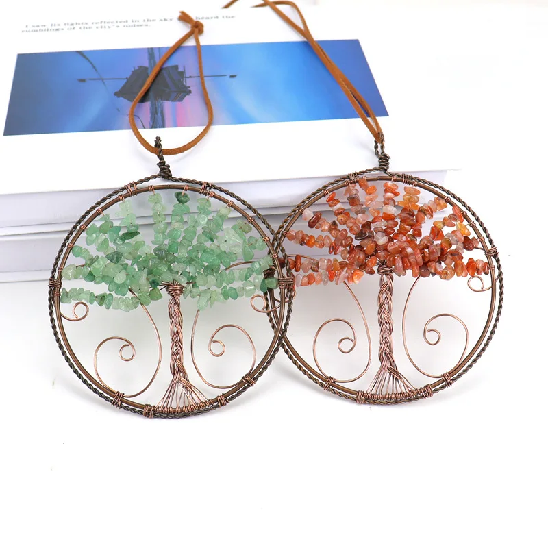 Retro Natural Gravel Tree Of Life Hanging Decoration Reiki Healthy Mineral Crystal Feng Shui Home Car Interior Ornaments Gift