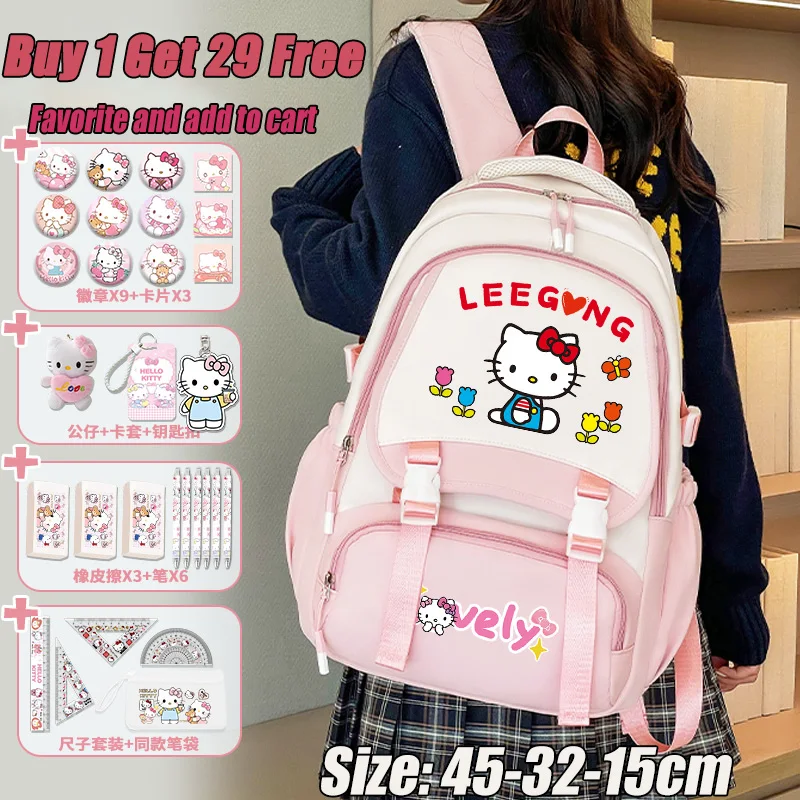 Hello Kitty Girls Backpack 2025 New Cartoon Cute School Bag Teenage Luxury Large Capacity Backpack Back to School Bag