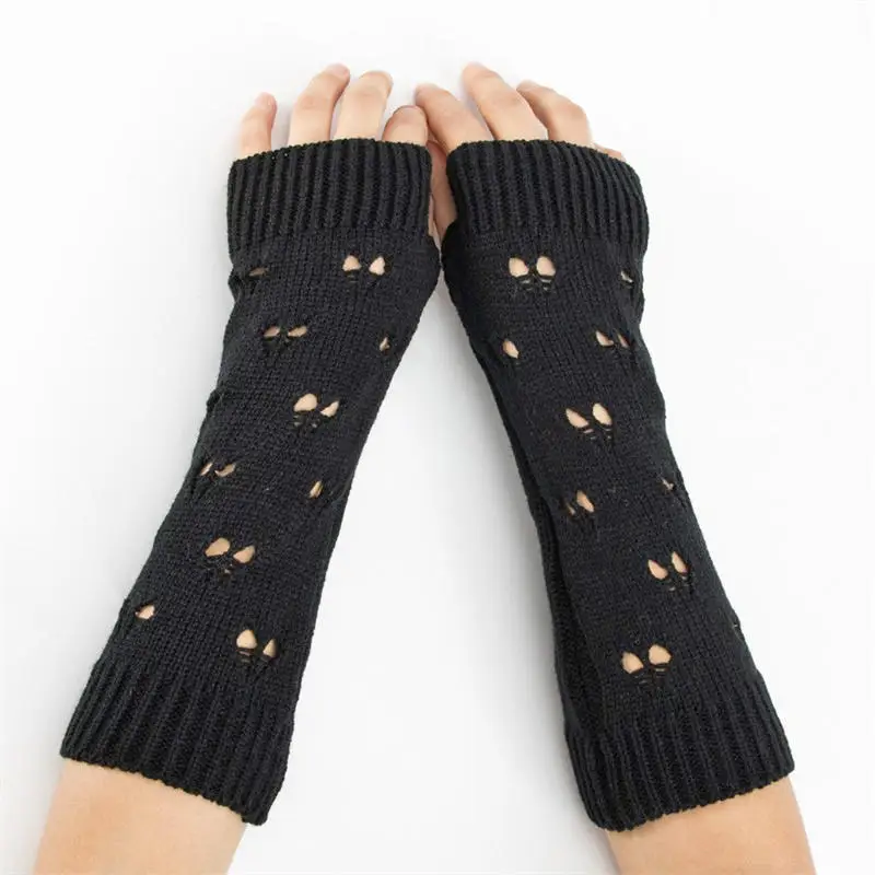 Women Long Fingerless Gloves Cute Fashion Casual Arm Crochet Warmer Knitting Hollow Mitten Soft Gloves Winter Warmer Lolita Stil