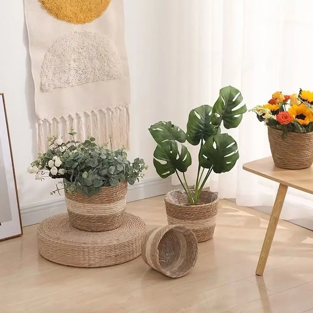 1Pcs Planter Basket Flower Pot Basket Rattan Straw Grass Woven Flowerpot Mini/S/M/L Furniture Decoration For Garden Terraces