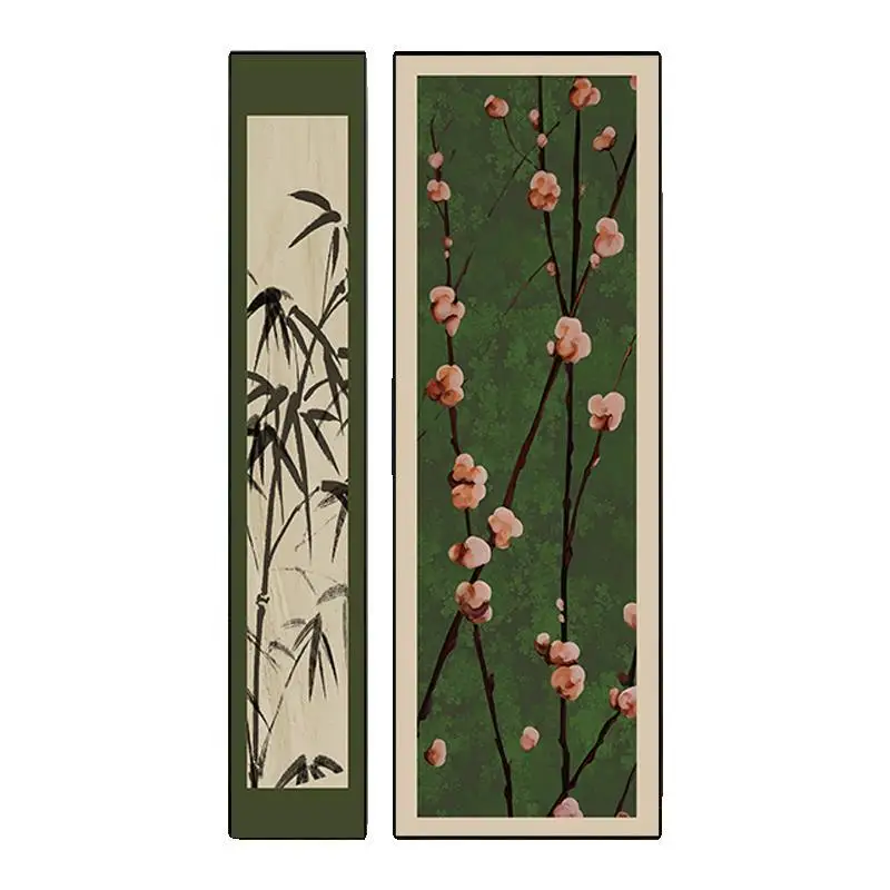 

French, retro, entrance, decorative painting, green, plum blossom, medieval style, corridor
