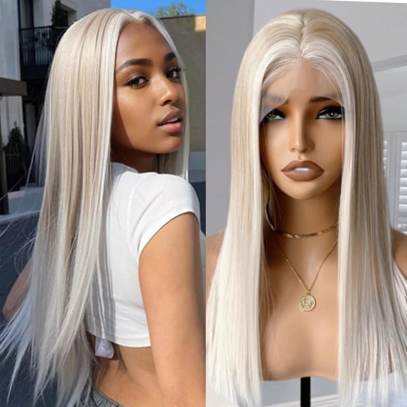 Pre-pulled High Light Gradient Grey Blonde Lace Wig 613 Blonde Platinum Bob Haircut Silky Straight Hair Wig HD Lace Japanese Wig