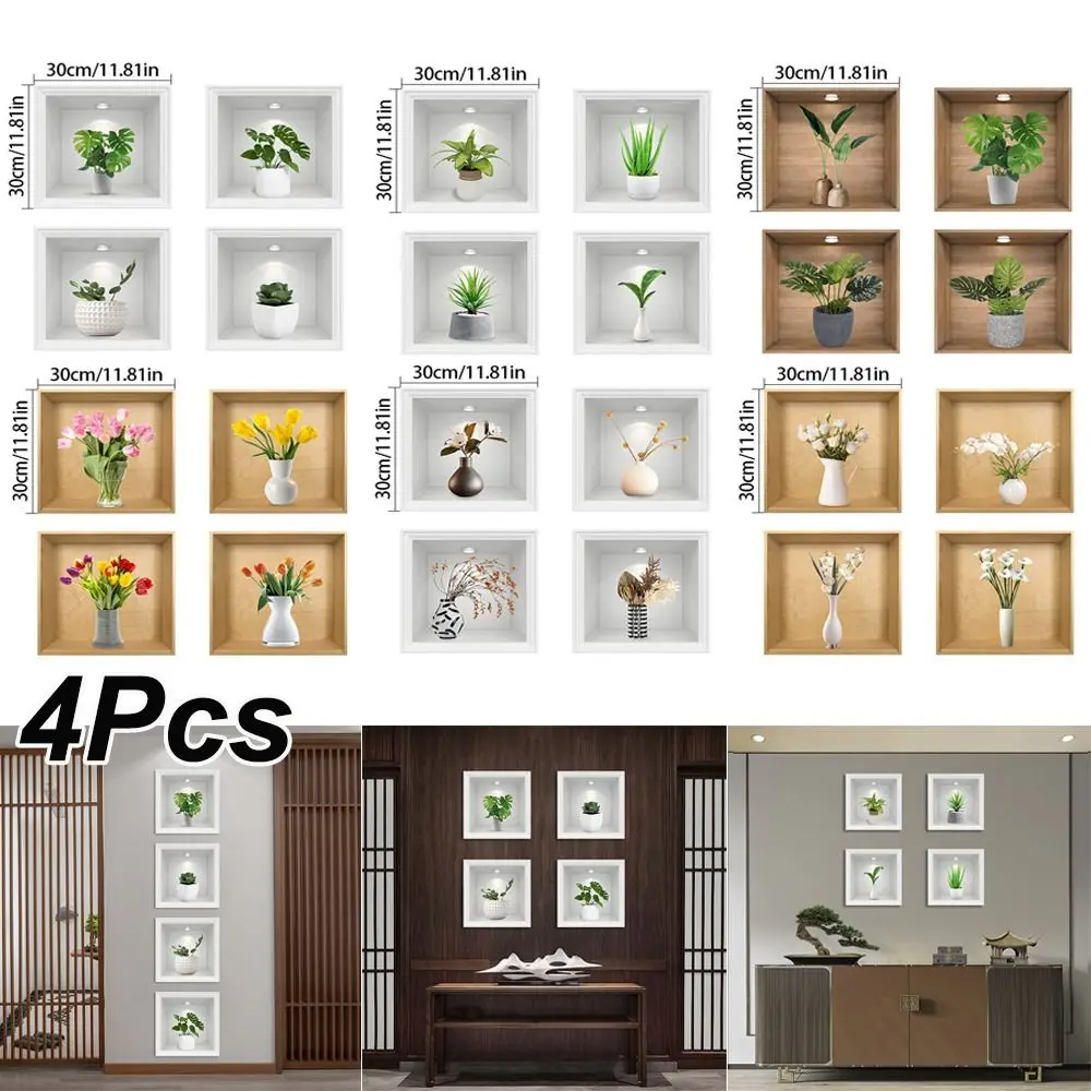 

Creative Self-adhesive Wall Stickers Floral Green Potted Plant PVC Stickers Home Decoration Bedroom