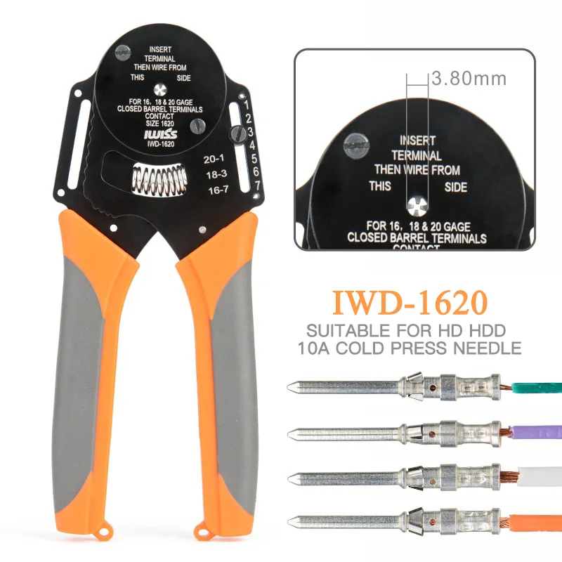 

IWD-1620 IWISS crimper tools Aviation pin crimping pliers for 16, 18, 20 gauge closed barrel terminals HARTING HDD Connector