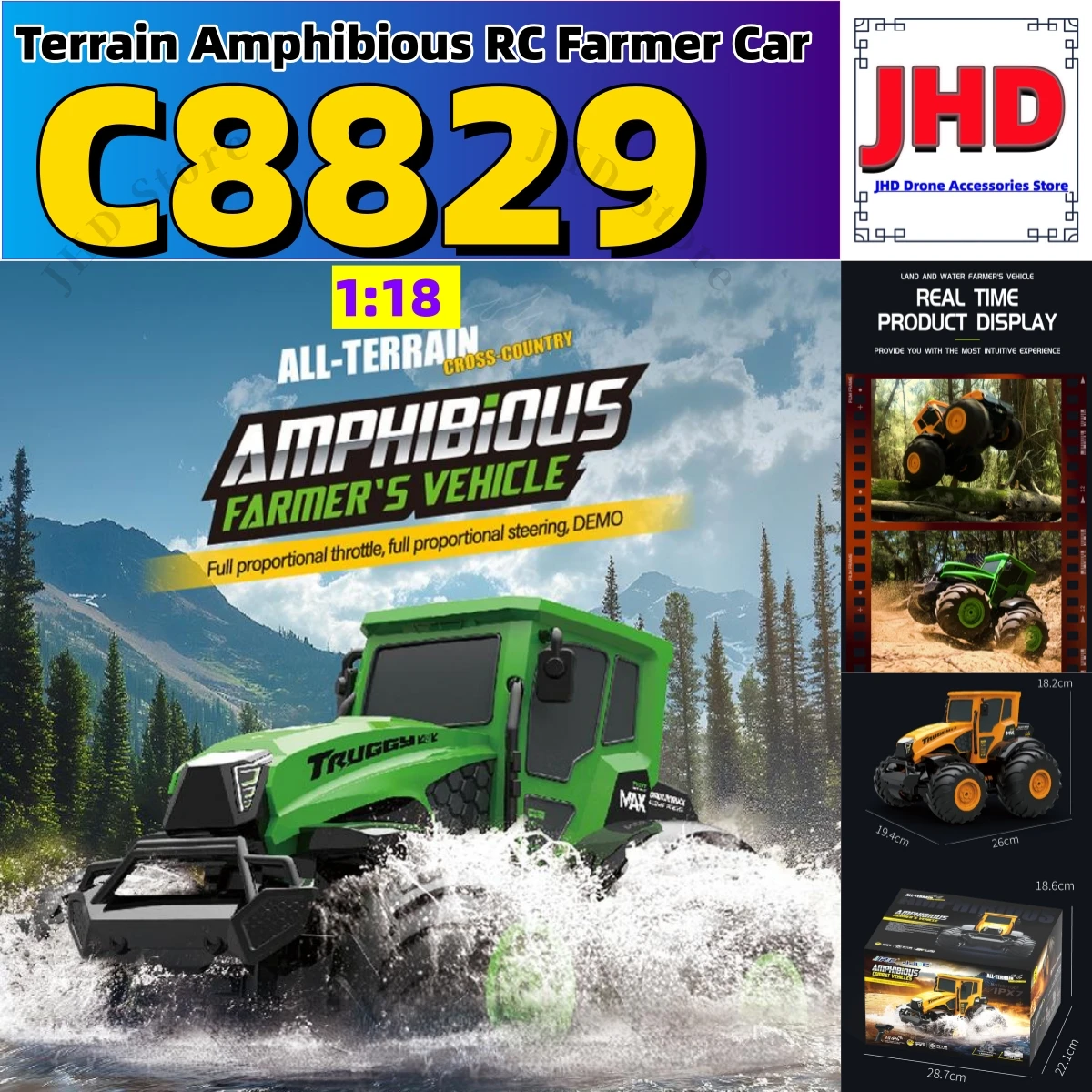 

JHD для JJRC C8829 RC автомобиль вездеход-амфибия RC фермерский автомобиль 2,4G полномасштабный электрический автомобиль с дистанционным управлением с тренировочными колесами