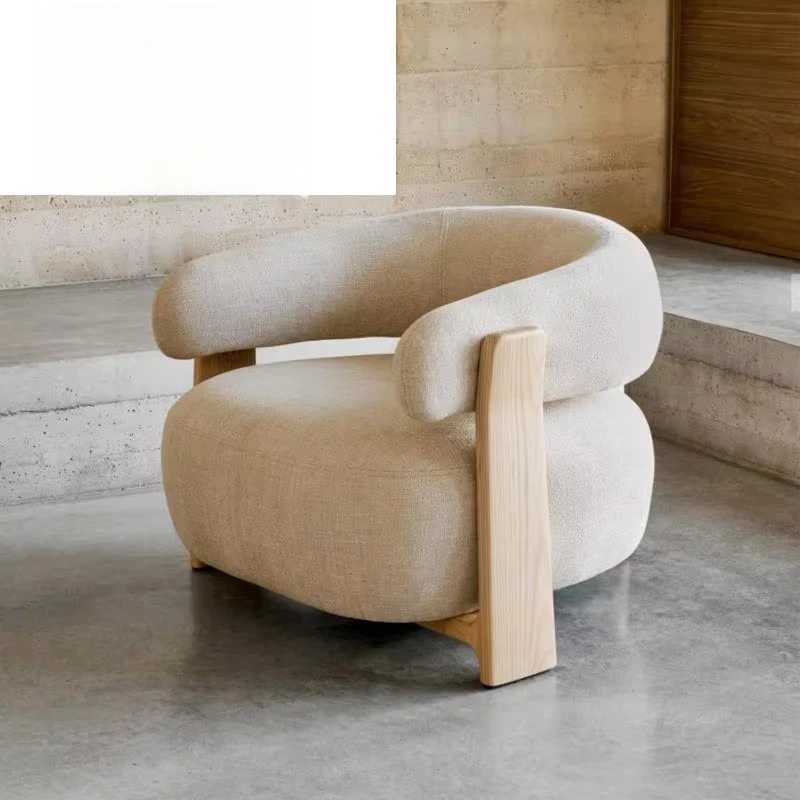 Modern Hotel Resort Terrace Recliner Natural Oak Wood Armchair Nordic Living Room Bedrooms Club Coffee Shop Accent Chair
