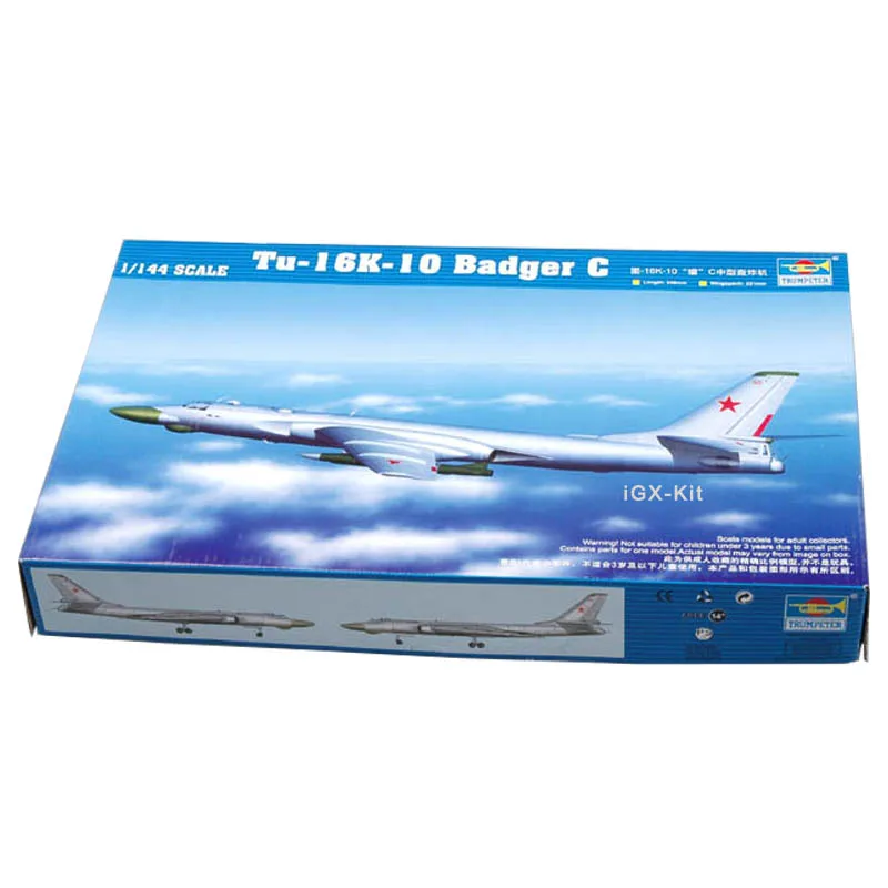 Trumpeter 03908 1/144 Russian Tu16 Tu-16K-10 Badger C Bomber Aircraft Handcraft Assembly Plastic Toy Gift Model Building Kit