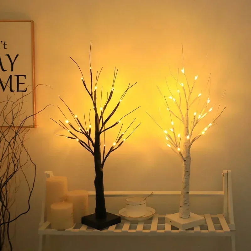 

LED White Birch Lights Christmas Home Decorative Lights Interior Bedroom Birthday Party Landscape Lighting Black Christmas Tree